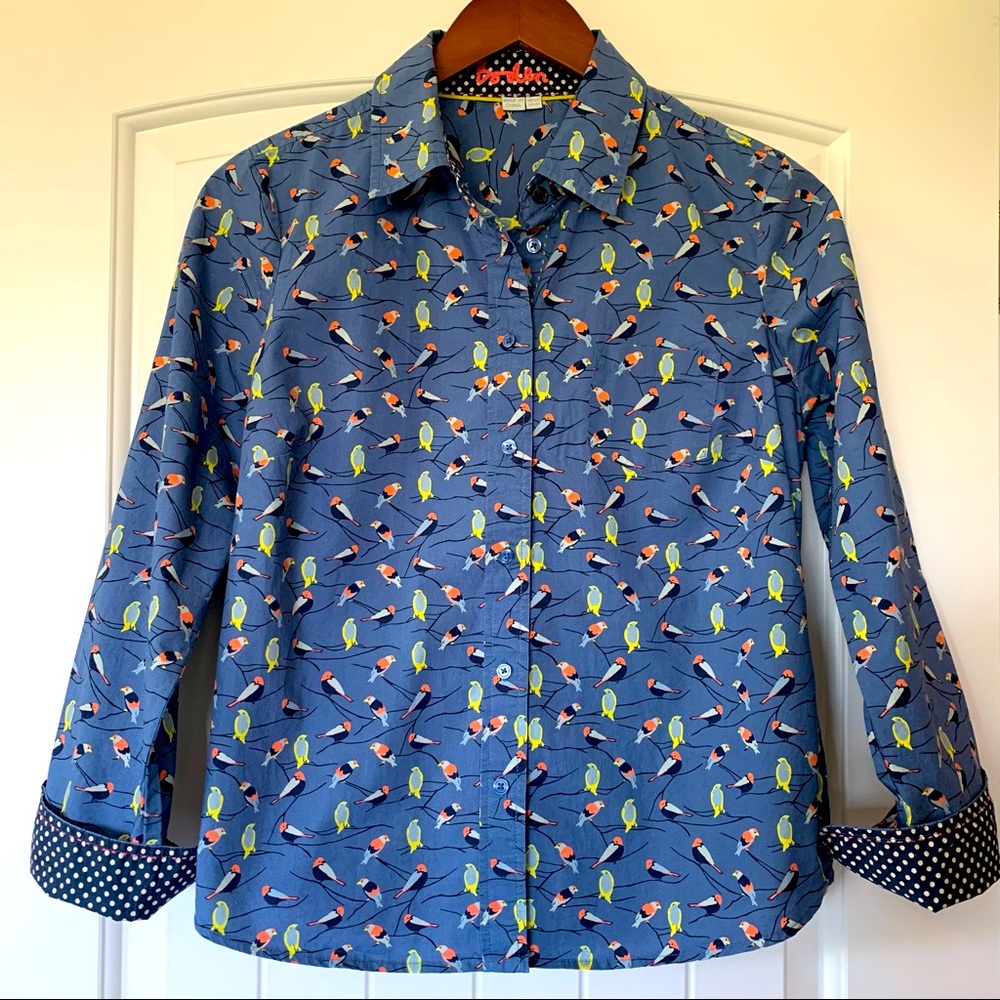 Boden Bird Polka Dot Button-up Top Petite